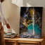Toile, "Une scène de grotte" à couper le souffle illuminée par une cascade d'art mural, lumière dorée douce filtrant à travers une ouverture étroite-1605981306