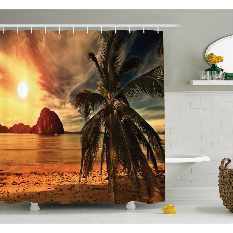 Rideau de douche simple tropic à sapin palmier, L 69 po x L 70 po