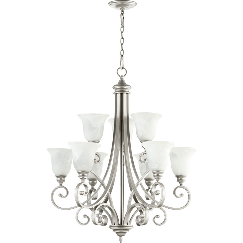 Lustre à niveaux 9 lumières Cambron, Nickel classique
