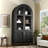 64" Arched Tall Storage Cabinet, Black Glass & Rattan Pantry Cabinet with Adjustable Shelves**  >-1804820637
