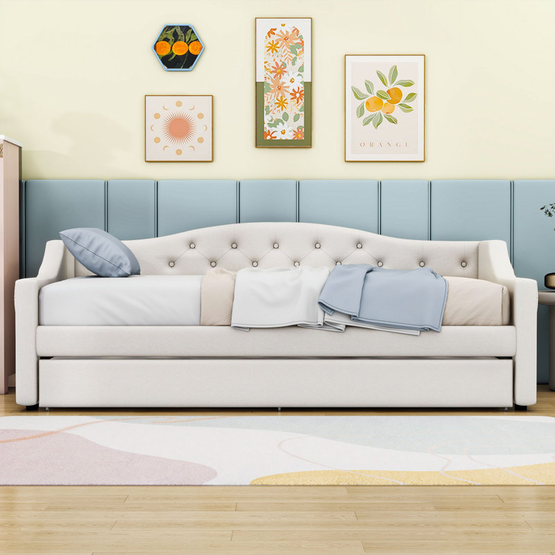 Wallace Twin XL Daybed with Twin XL Trundle and LED Belt, Beige