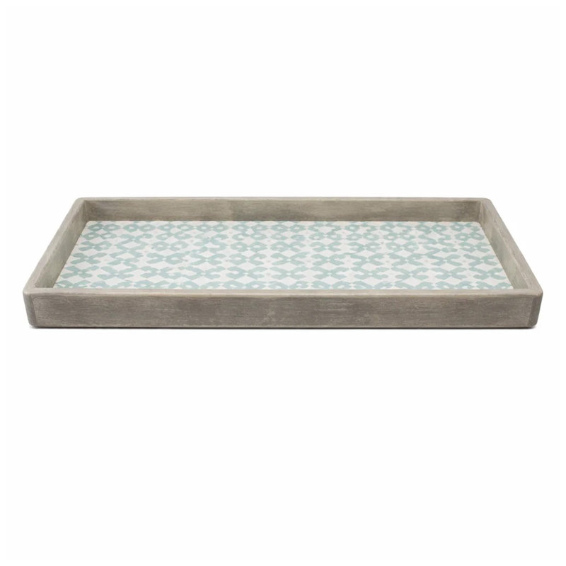 Decorative Serving Tray, Lattice Design, Blue And Gray Cement 13 Inch