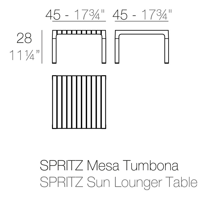 Spritz Sun Lounger Plastic Side Table, Black, 11.25" H x 17.75" W x 17.75" D