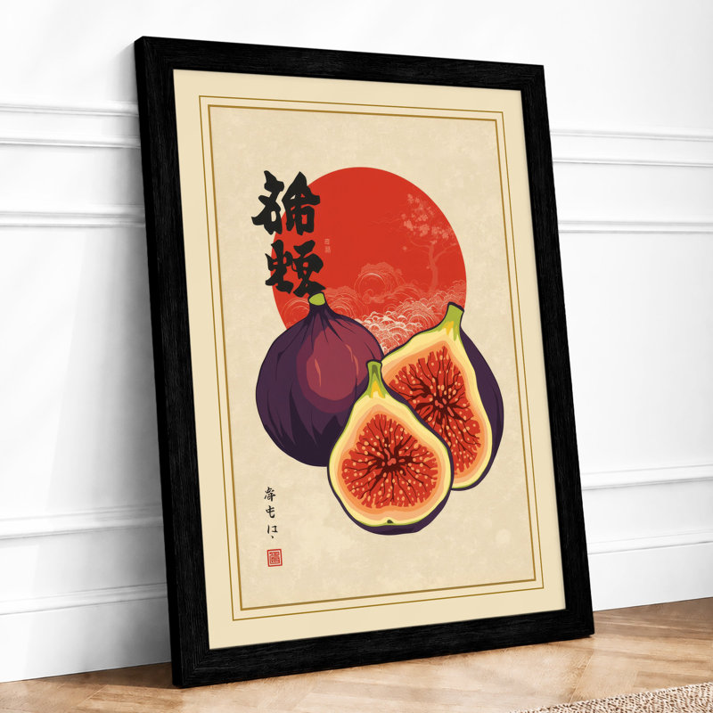Figs and Morning Sun Japandi - Framed Print, A2 - 59.4 x 42.0 cm, Black