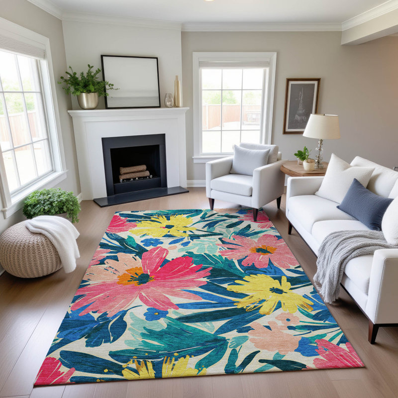 Tapis floral de qualité supérieure lavable à la machine Elize AMF1481, Rectangle 10 pi x 14 pi