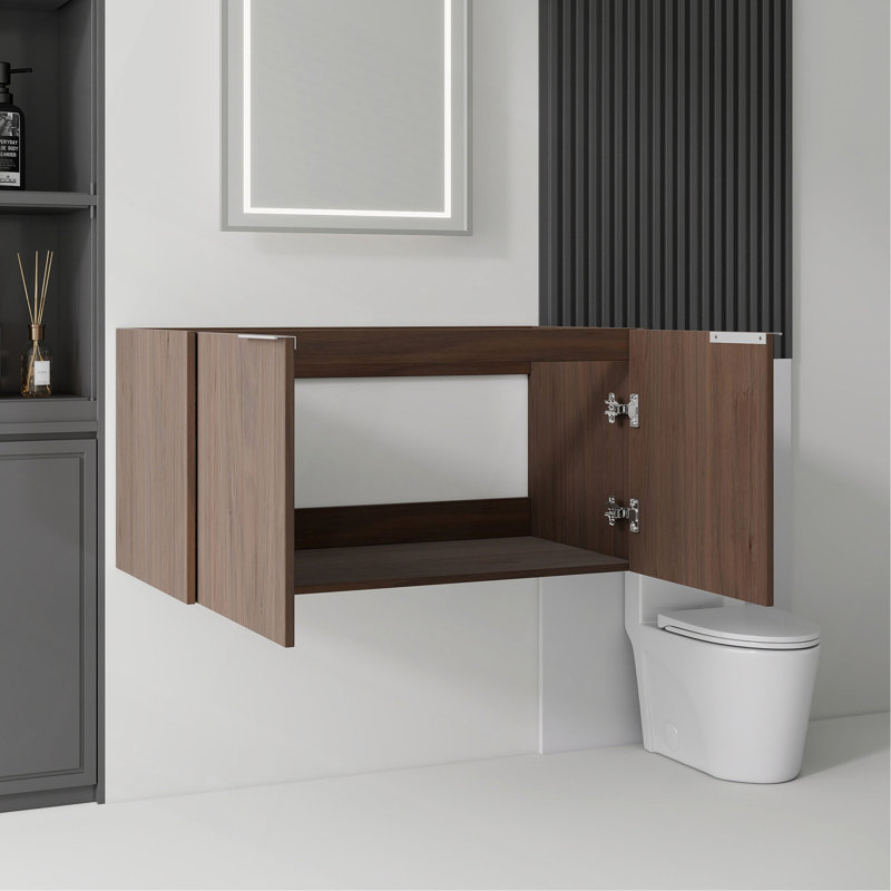 Meuble-lavabo suspendu de 91 cm (36 po), contreplaqué, portes doubles à fermeture amortie, grand espace de rangement intérieur, fixation murale, meuble seulement, lavabo non inclus