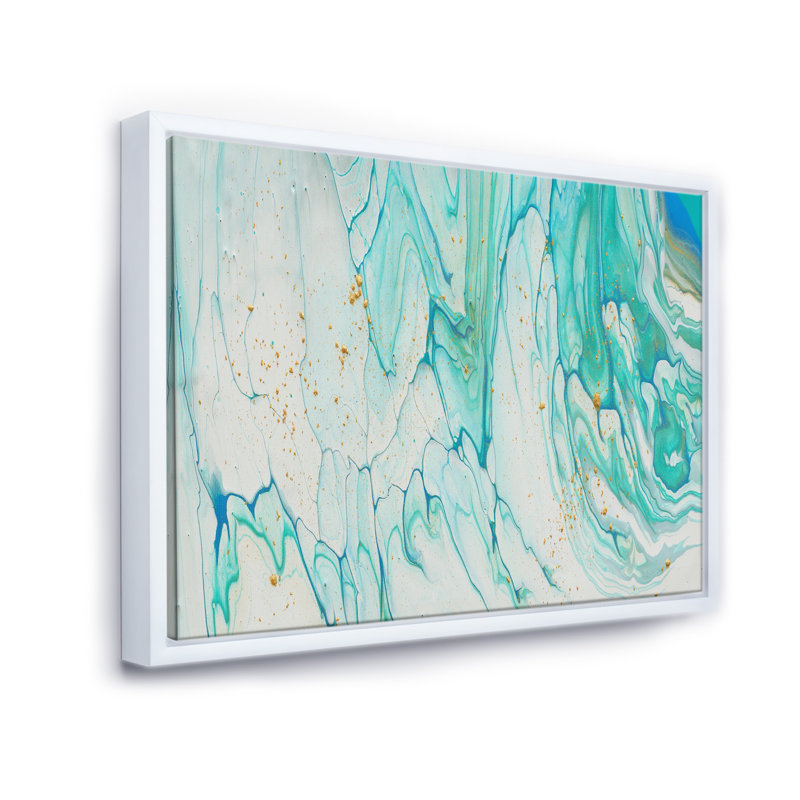 Bleu/blanc pastel/marbre doré-reproduction d’art sur toile, H 36 po x l 46 po x P 1,5 po, Cadre flottant blanc