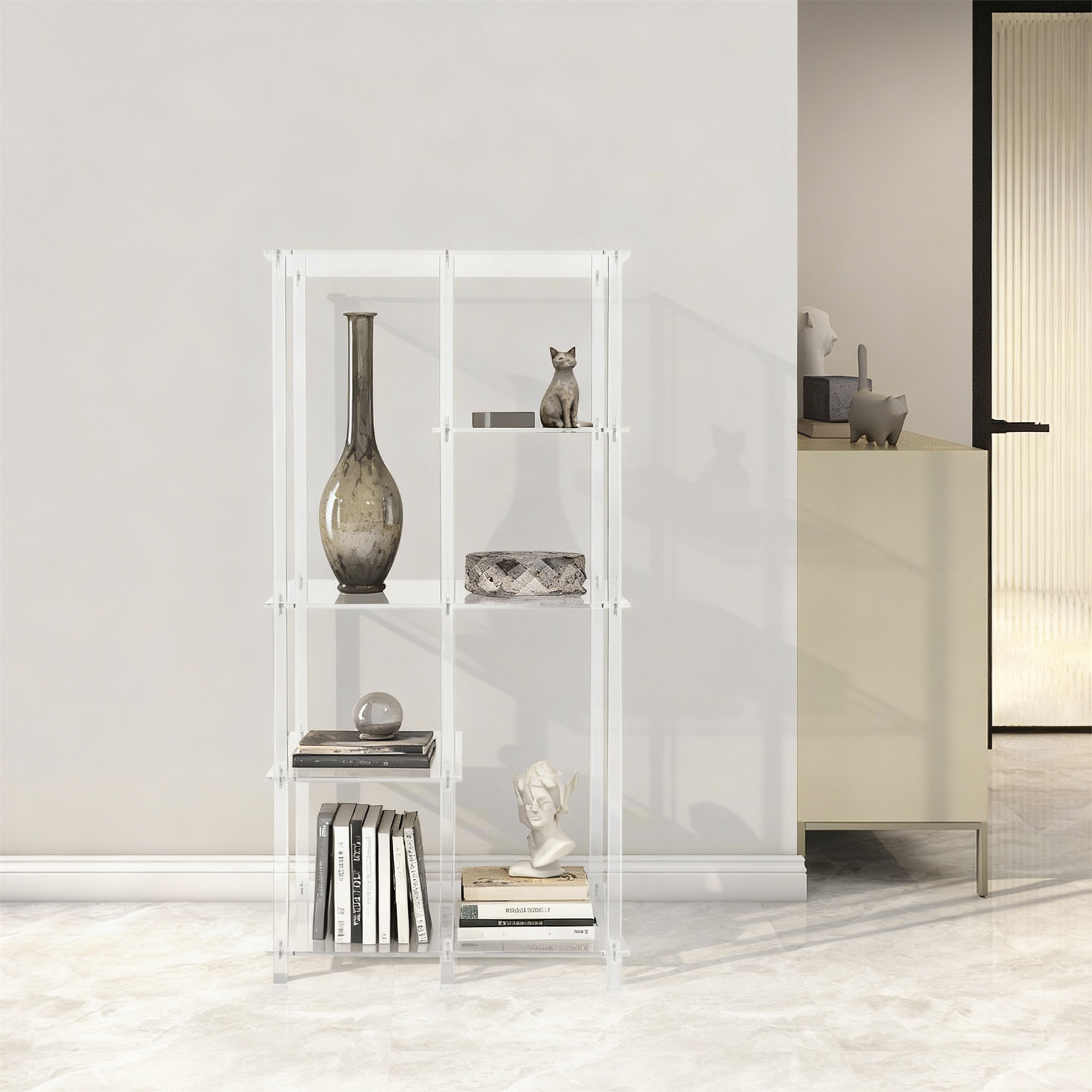 Wrought Studio™ Clear Acrylic Bookshelf Cuboid Storage Rack | Wayfair