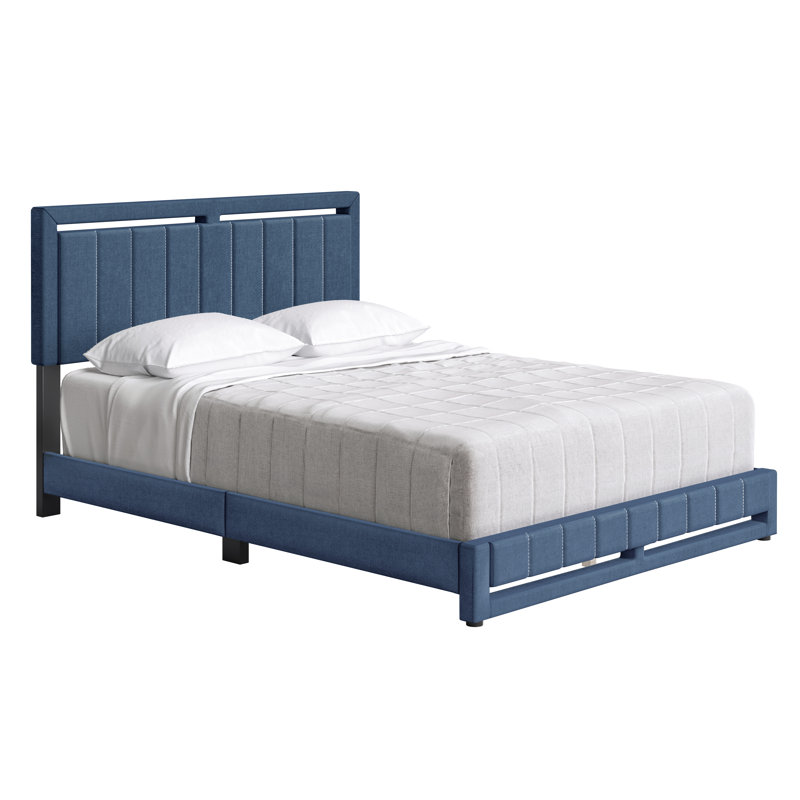 Base de lit tapissier Senata Linen, Bleu, Très grand