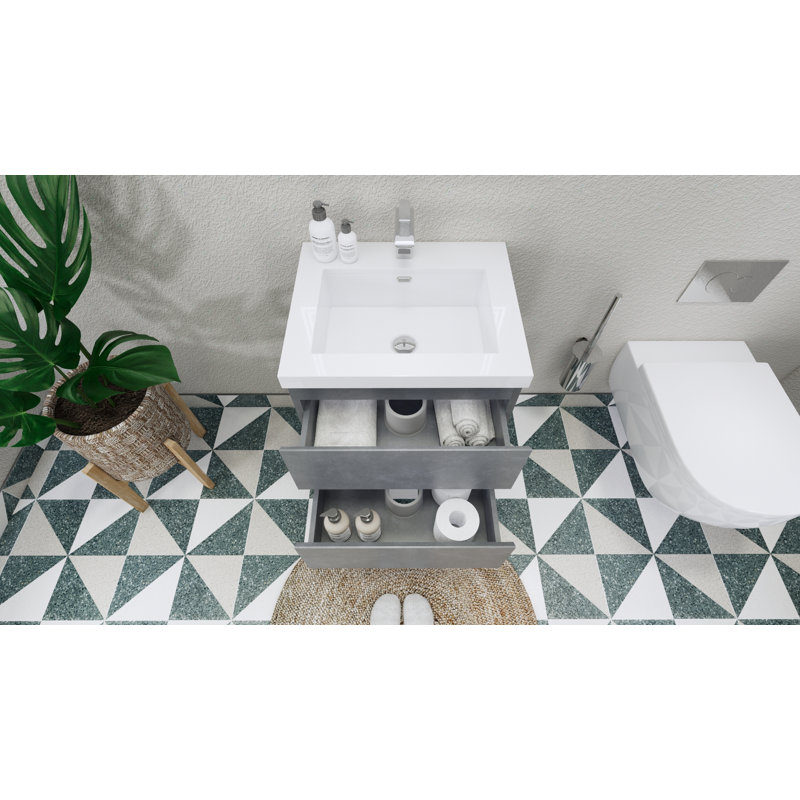 Aylanna Single Bathroom Vanity with Acrylic Top, Cement Gray