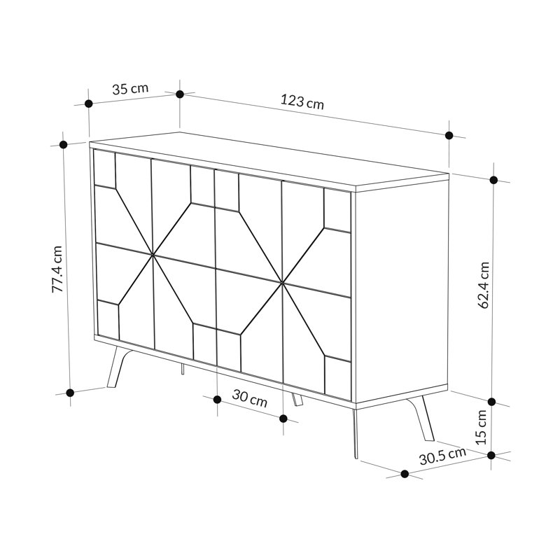 Dune Console Sideboard Geometric Design Wide 123cm, Light Mocha