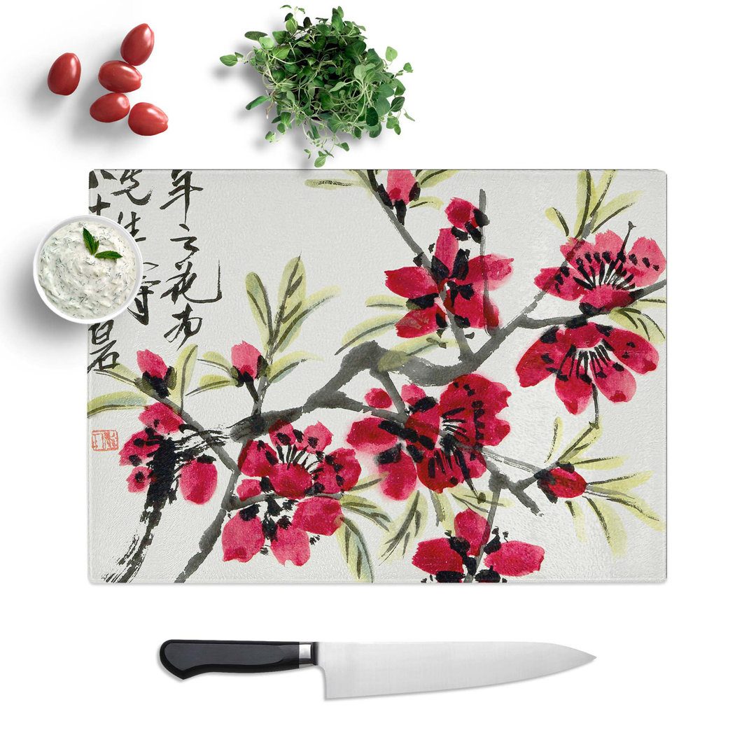 Tempered Glass Blossoms of the Peach Tree Chopping Board