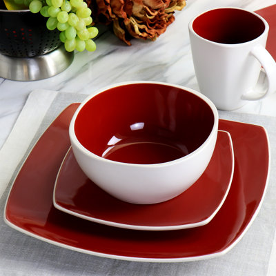 Gibson Elite Soho Lounge 16 Piece Stoneware Dinnerware Set In Red