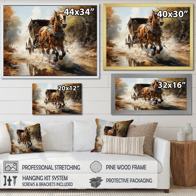 «Old Cart Cart In Motion I» sur toile, H 12 po x l 20 po x P 1 po, Encadrement doré