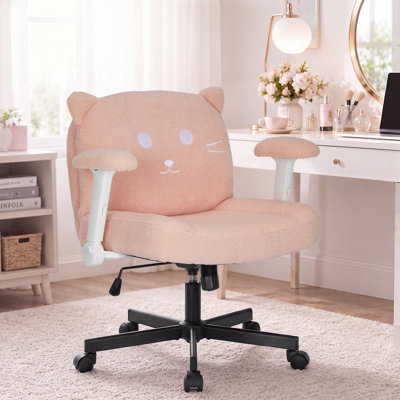 Teddy Velvet Criss Cross Office Chair with Wheels, Cross-Legged Desk Chair with Flip-Up Arms, Adjustable Height, 360° Swivel & Rocking Function, 300 lb Vanity Chair