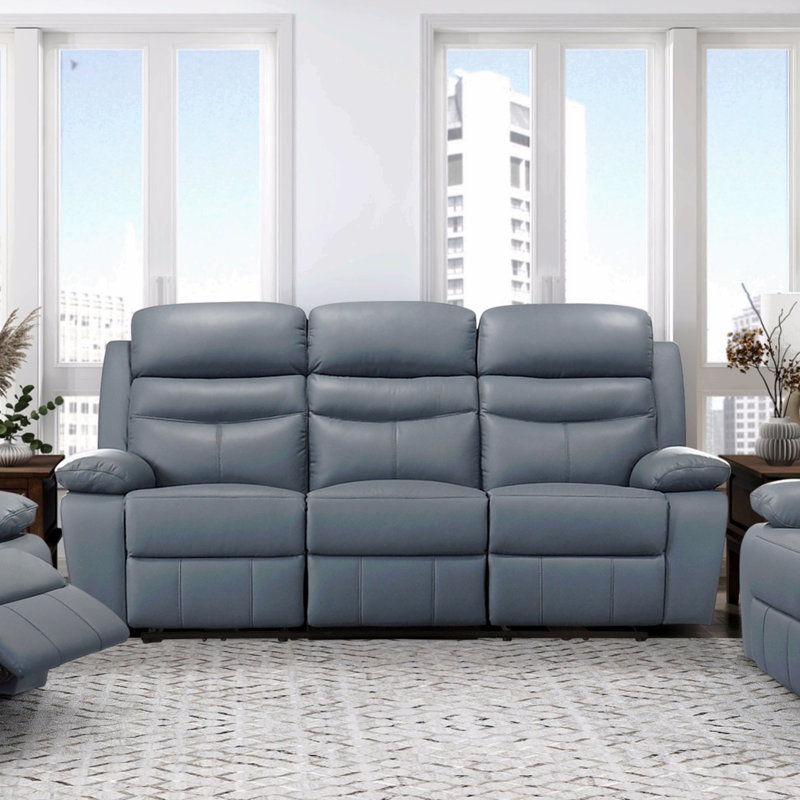 Canapé inclinable électrique moderne en cuir bleu avec ports USB, confort moelleux, 3 places, mobilier de salon (1 pièce)
