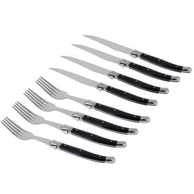 French Home Laguiole Faux Onyx Steak Knife and Fork Set, 8 Piece Set