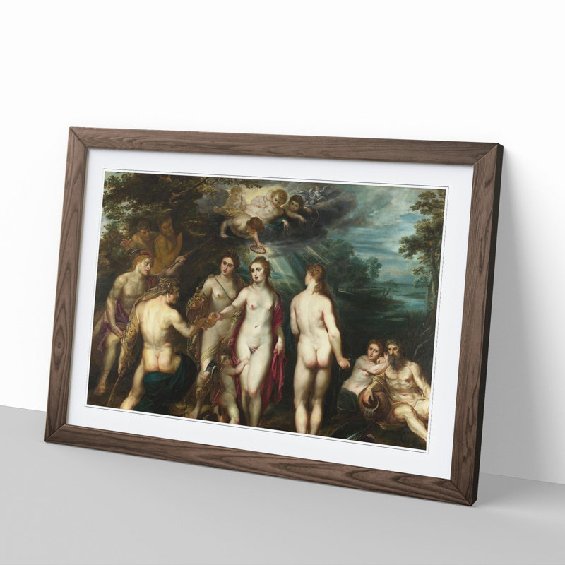 Judgement of Paris by Peter Paul Rubens - Picture Frame Painting, Walnut Framed, 48cm H x 65cm W x 2cm D