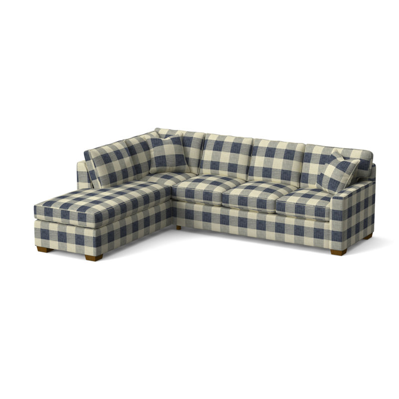 Frye Chaise Sectional, Left Hand Facing, Blue Buffalo Check; 0120-61, Havana