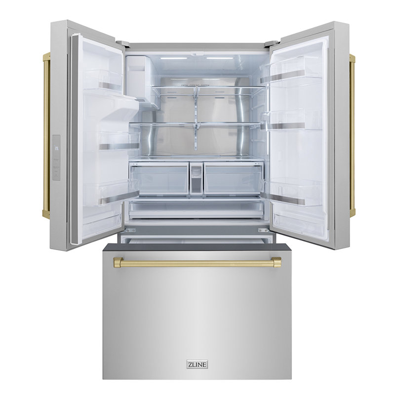 Zline 36 In. 28.9 Cu. Ft. Standard-depth French Door External Water Dispenser Refrigerator With Dual Ice Maker In Fingerprint Resistant Stainless Steel