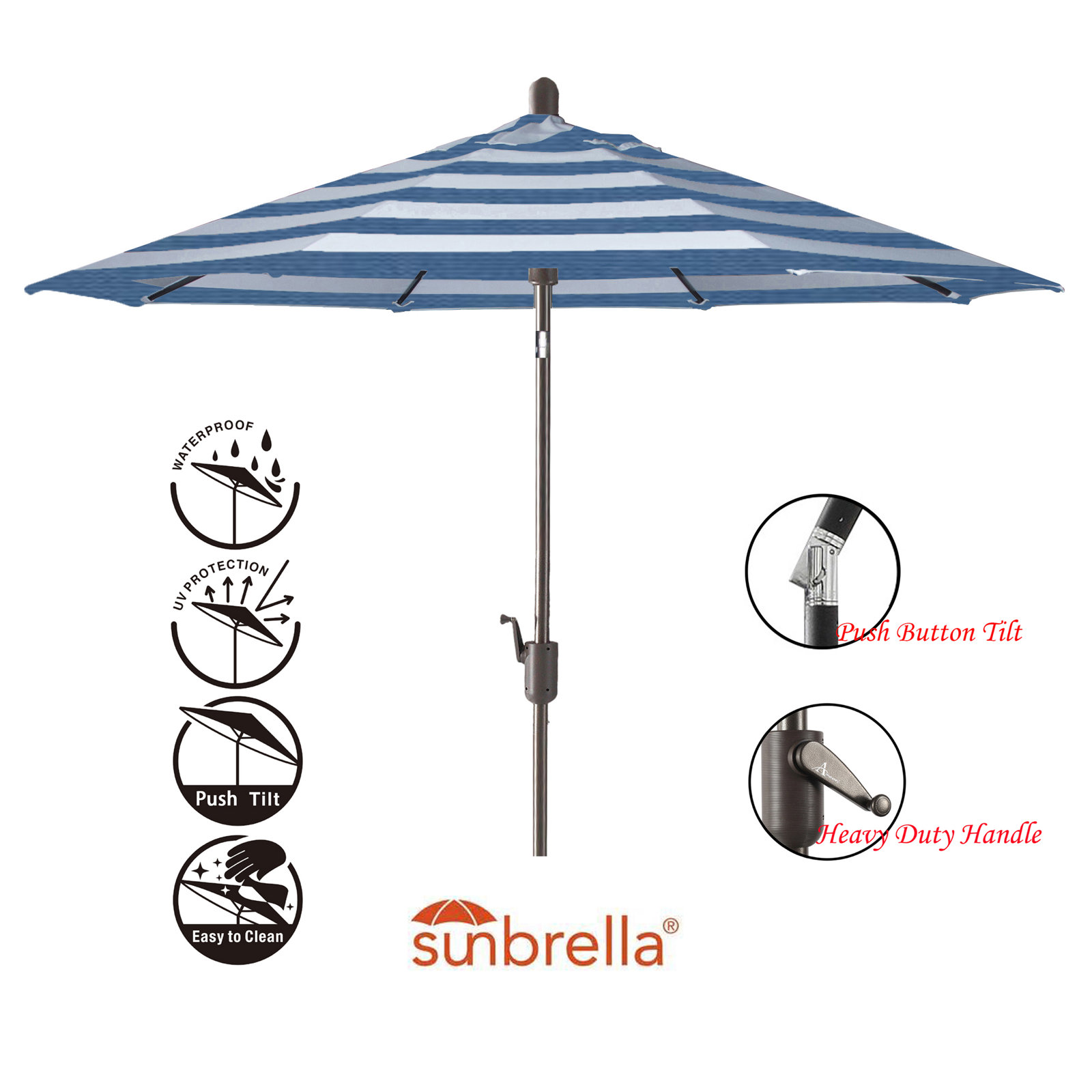 Natalie 8.7' Sunbrella® Market Umbrella, Antique Bronze, Cabana Regatta Sunbrella®