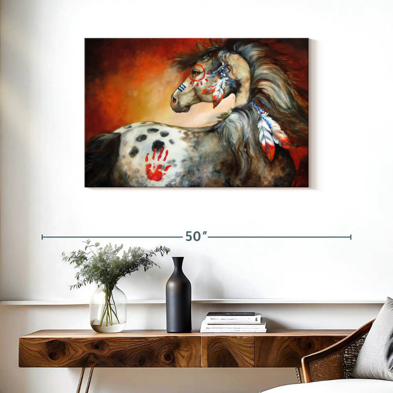 Poney de guerre indien 4 plumes, H 24 po x l 36 po