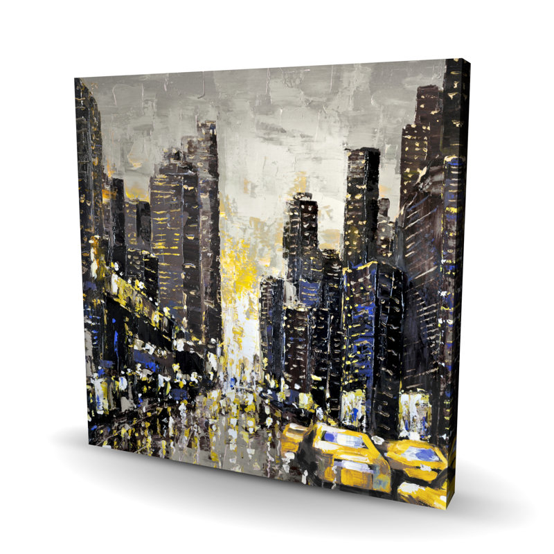 Toile de ville abstraite - art texturé avec des taxis jaunes | Décoration intérieure