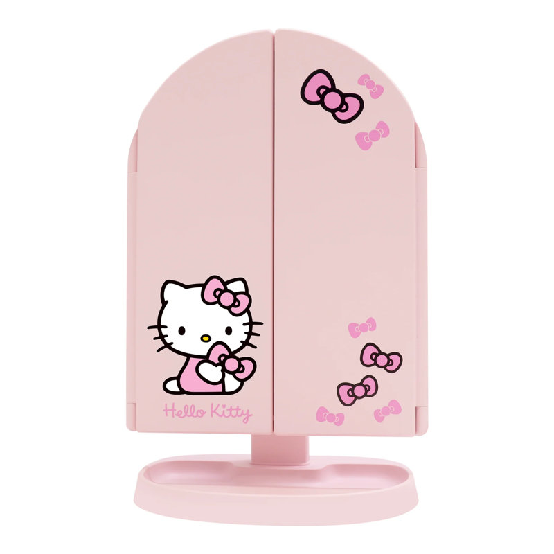Vanity Hello Kitty Bowtastic Arch Trifold LED Makeup Mirror for Desk, 3 Way View Foldable Vanity Mirror with Lights, 2x and 3x Magnification, Adjustable Tilt and Soft Touch