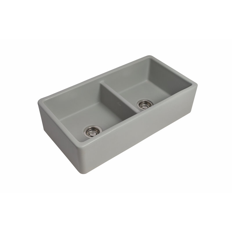 Ribbleton - 35.3 L X 18.3 W Fireclay Double Bowl Apron / Farmhouse Kitchen Sink, Gray Matte