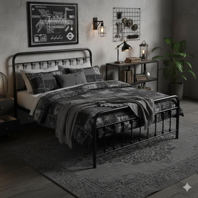 Metal Queen-Size Platform Bed Frame That Does Not Require A Box Spring. Features A Vintage-Style Headboard And Footboard With Premium Steel Slat Support.