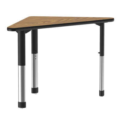 Correll 42x42 Adjustable Height Collaborative Desk, Walnut Thermal Fused Laminate, Swerve Shaped, Modern Creative Transformable Workspace