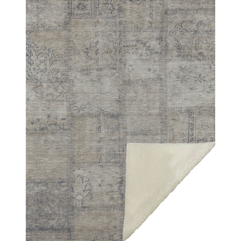 Addison Machine Washable Sherpa Throw Blanket, Beige, ASB685 Patchwork