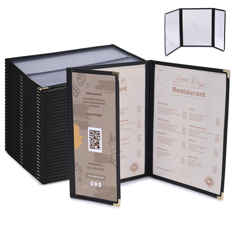 Paquet de 30 couvercles de menu de restaurant WeChef 8,5 x 11 po 2 pages 4 et demi-page de vin 4,25 x 11 po