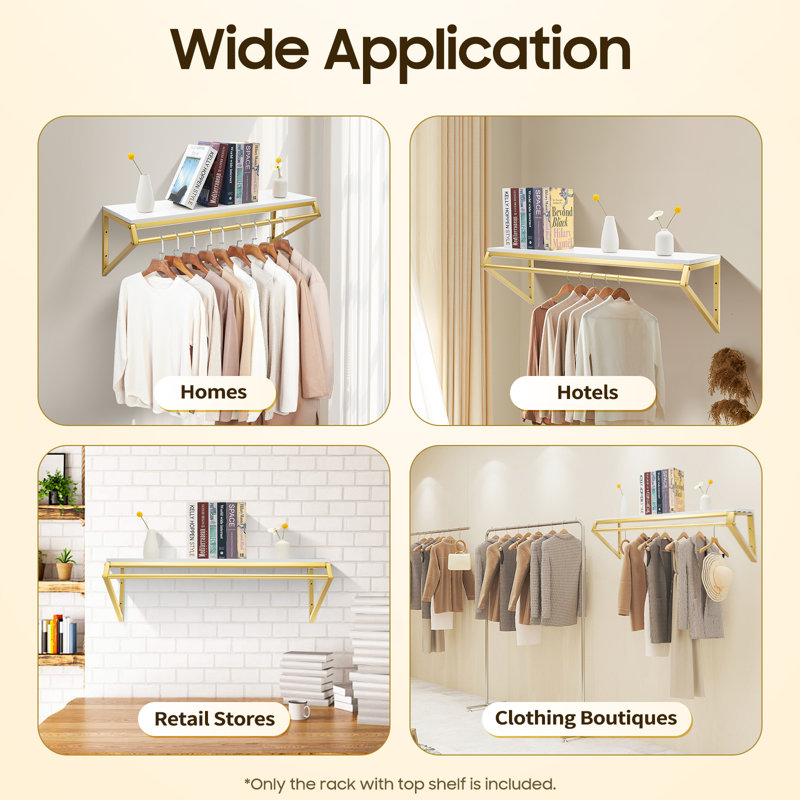 Closet Hanging Clothes Rack On Wall Auromie Gold Wall Mount