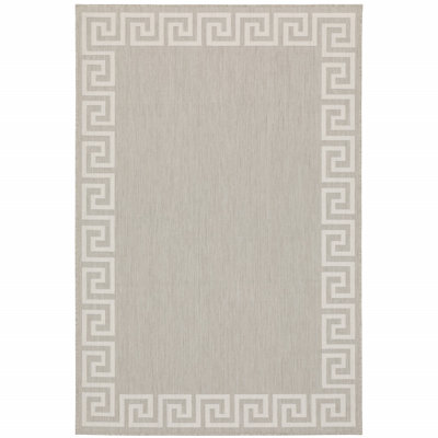 Tapis extérieur gris et ivoire 8 pi x 10 pi résistant aux taches