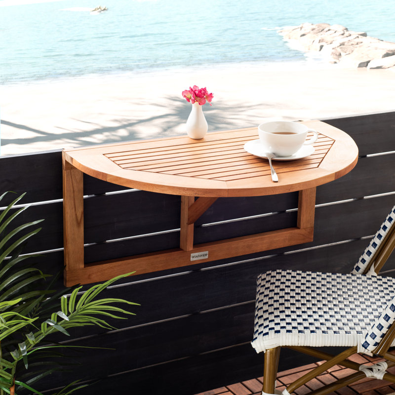 Jaileen Teak Folding Outdoor Balcony Table , 27.6'' in. W 16.5'' in. D, Natural