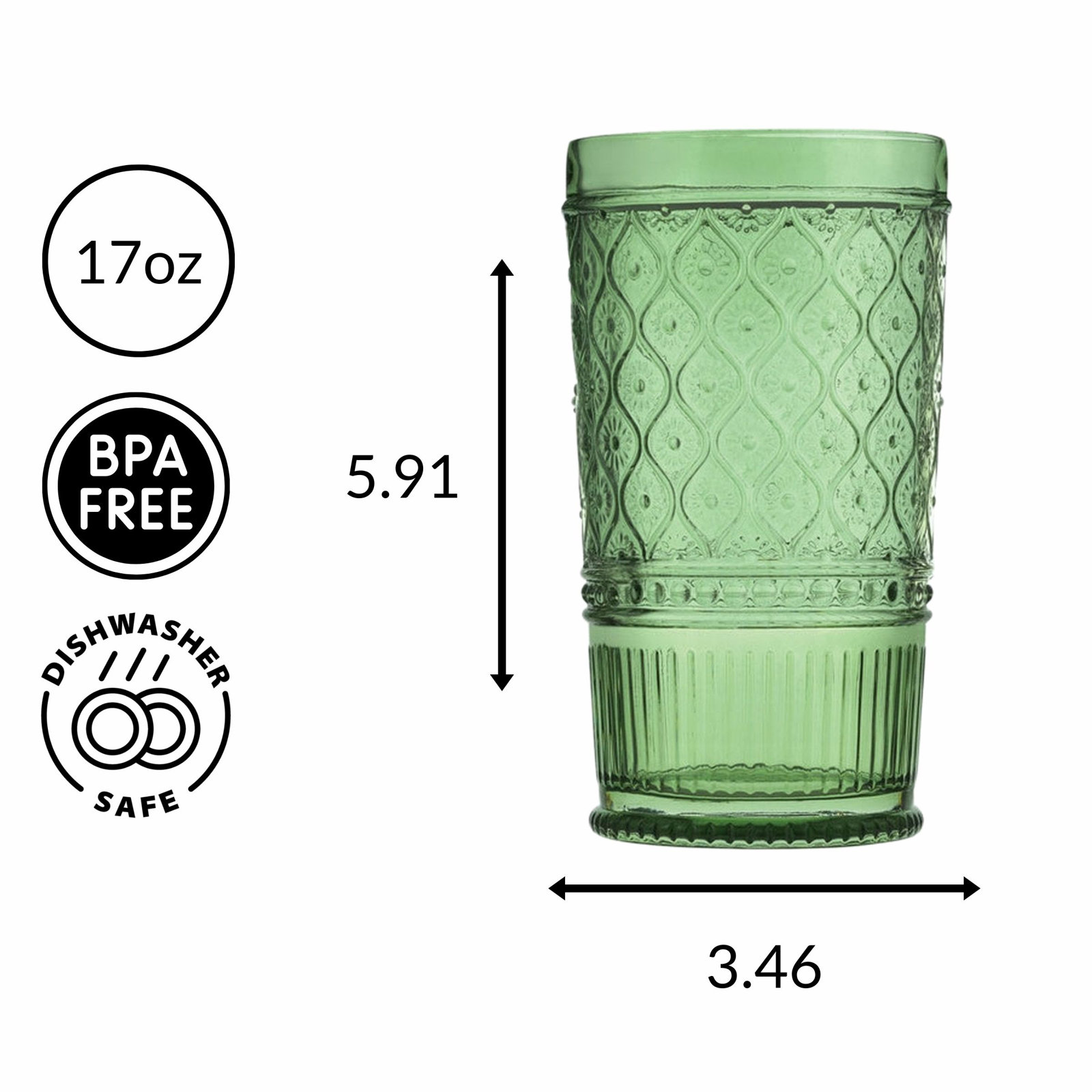 Claro Highball Glasses, 17 oz., Pear