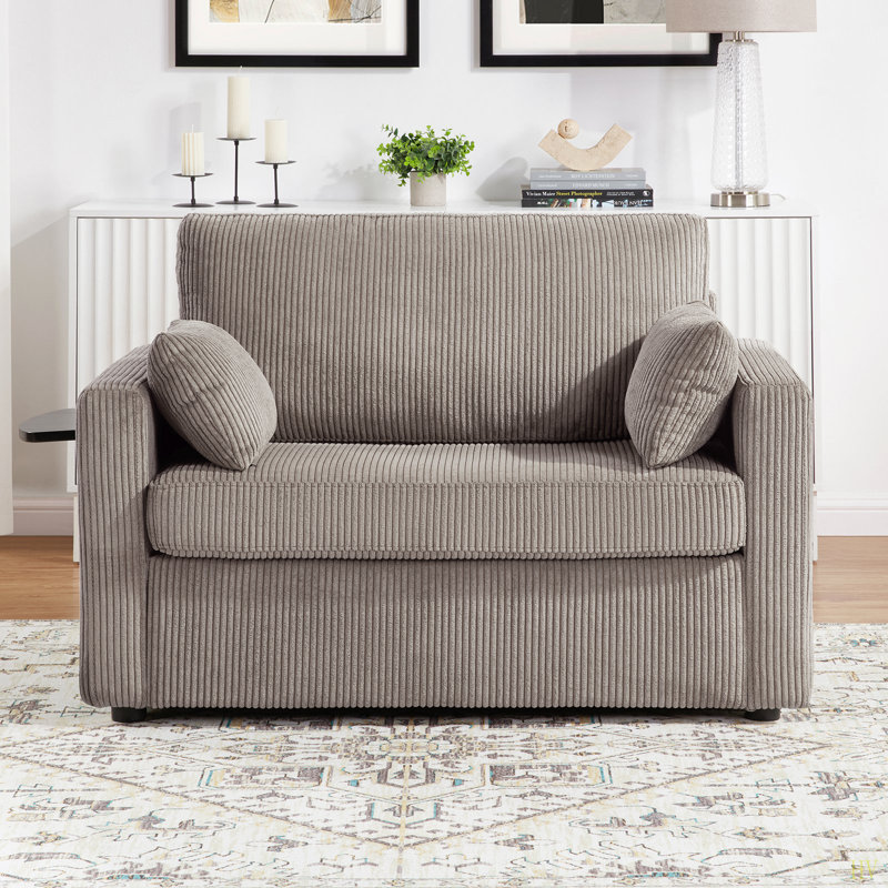 Canapé-lit simple 47,2 po avec canapé-lit, matelas pliable, table d'appoint pliable, pochette de rangement latérale et deux ports USB pour le salon