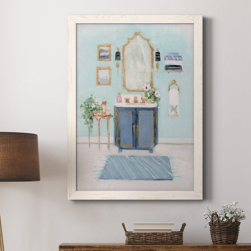 «Blue Bath II», peinture sur toile encadrée, H 20 po x l 17 po x P 1,5 po, Blanc
