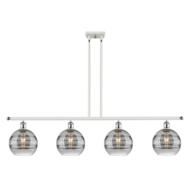 Luminaire suspendu pour îlot de cuisine 4 lumières Chartoff, Gris fumée clair, Chrome poli blanc