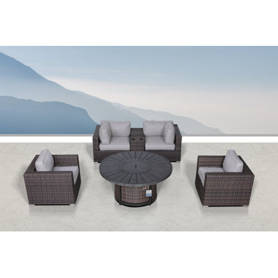 Ensemble de conversation modulaire avec coussins 6 pièces Alieyah Big Firepit Brown