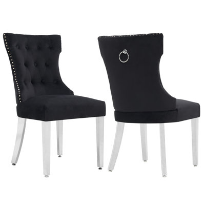 Velvet Nailhead Trim Upholstered Tufted Wingback Dining Chairs (Set Of 2) by House of Hampton