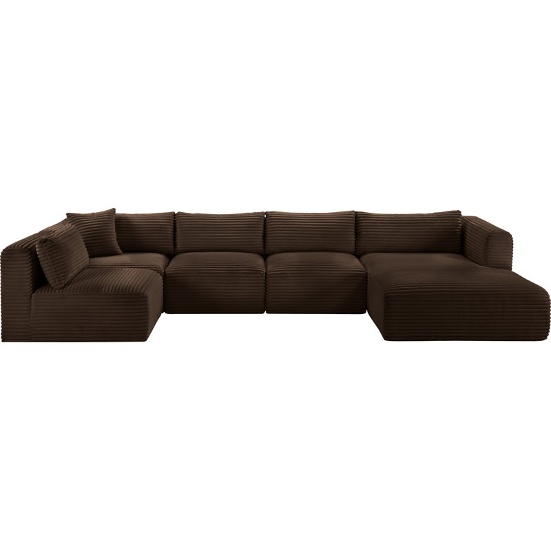 Canapé modulaire Carmean, Velours côtelé texturé brun, 3 sans accoudoirs, 1 méridienne, 1 coin