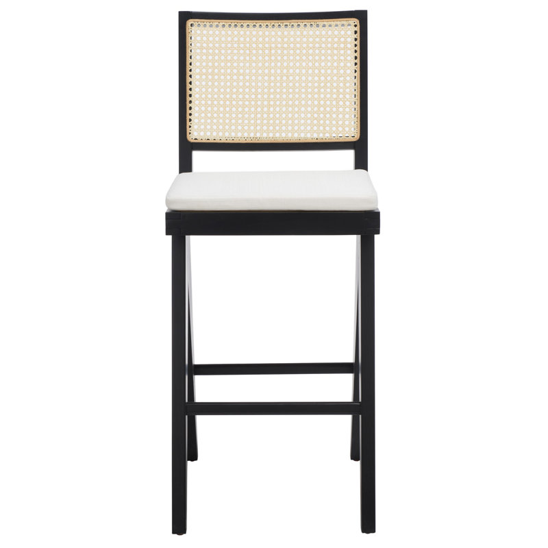 Colette Rattan Barstool, Black/Natural, Bar Stool (28.7" Seat Height)