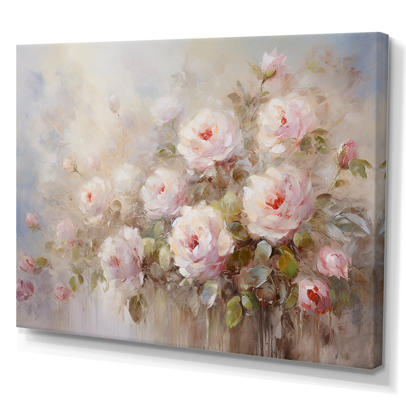 «Pink Roses Farmhouse Charm - Roses, art sur toile, Toile tendue, H 30 po x l 40 po, Sans cadre