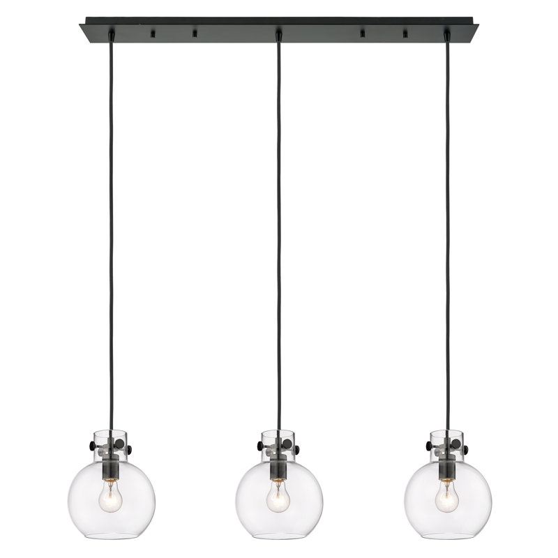 Luminaire suspendu sphère 3 lumières Amrith, Transparent, Noir mat