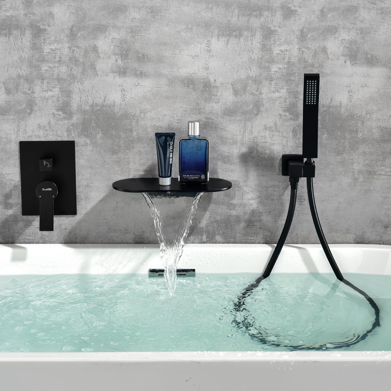 1 Handle Wall Waterfall Faucet with Diverter, Black