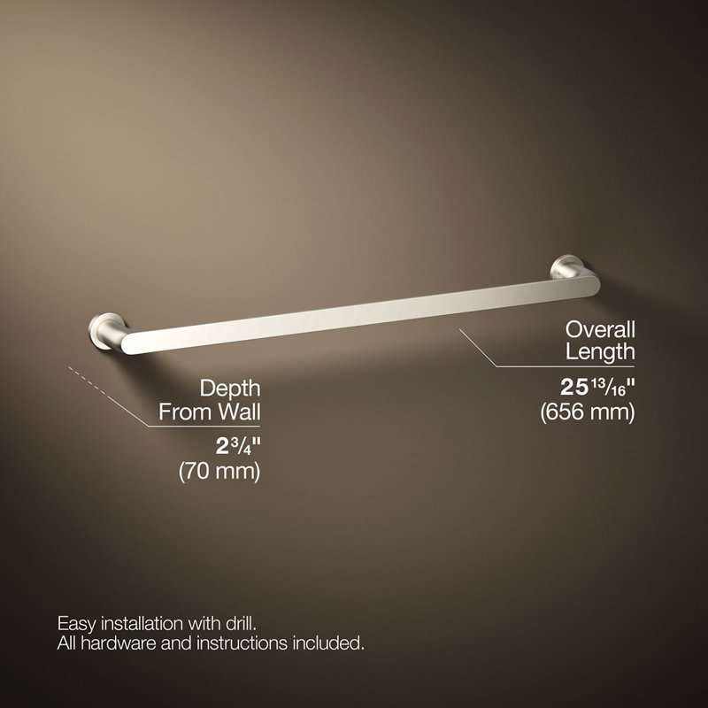 Avid Towel Bar, Vibrant Brushed Nickel, 24"W