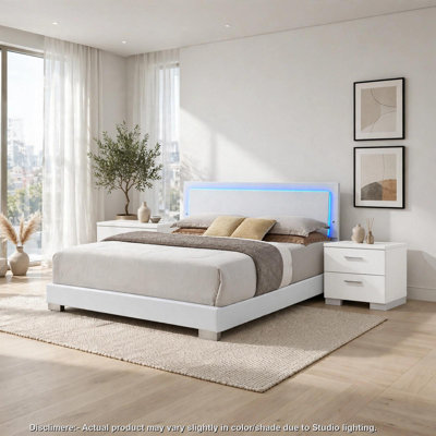 Ensemble de chambre à coucher King, blanc, ensemble 3 pièces avec 2 tables de chevet