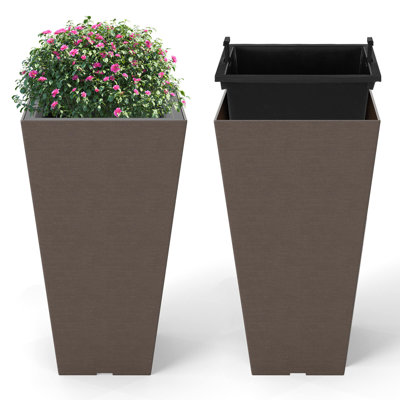 Square Taper Planter Set of 2 with Removable Inner Bucket & Drainage Holes